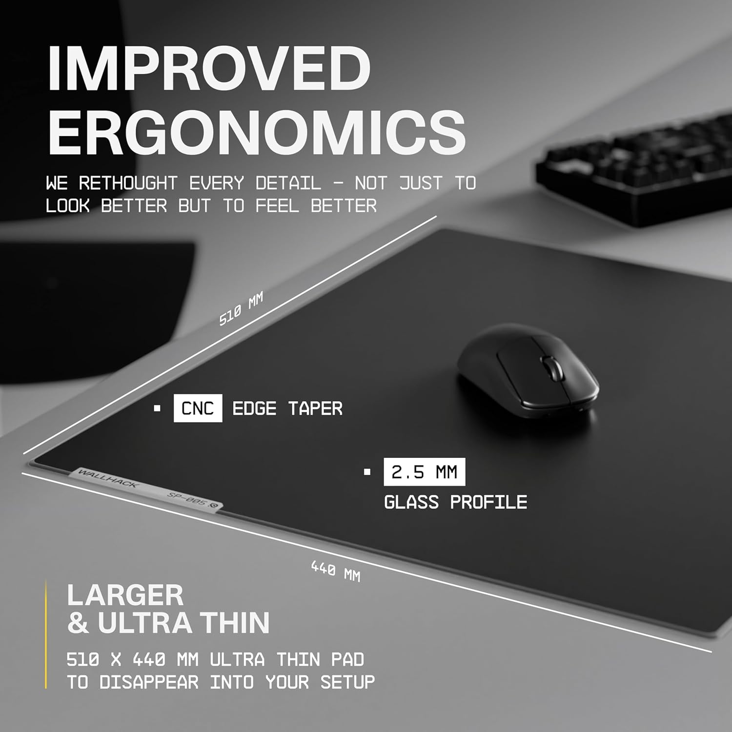 Wallhack SP-005 Glass Gaming Mouse Pad – Speed Surface, Large Mousepad for Esports, Smooth Low-Friction Glide, Tempered Glass, Ergonomic Low Profile, Durable & Portable with Carry Case | Skypad Black
