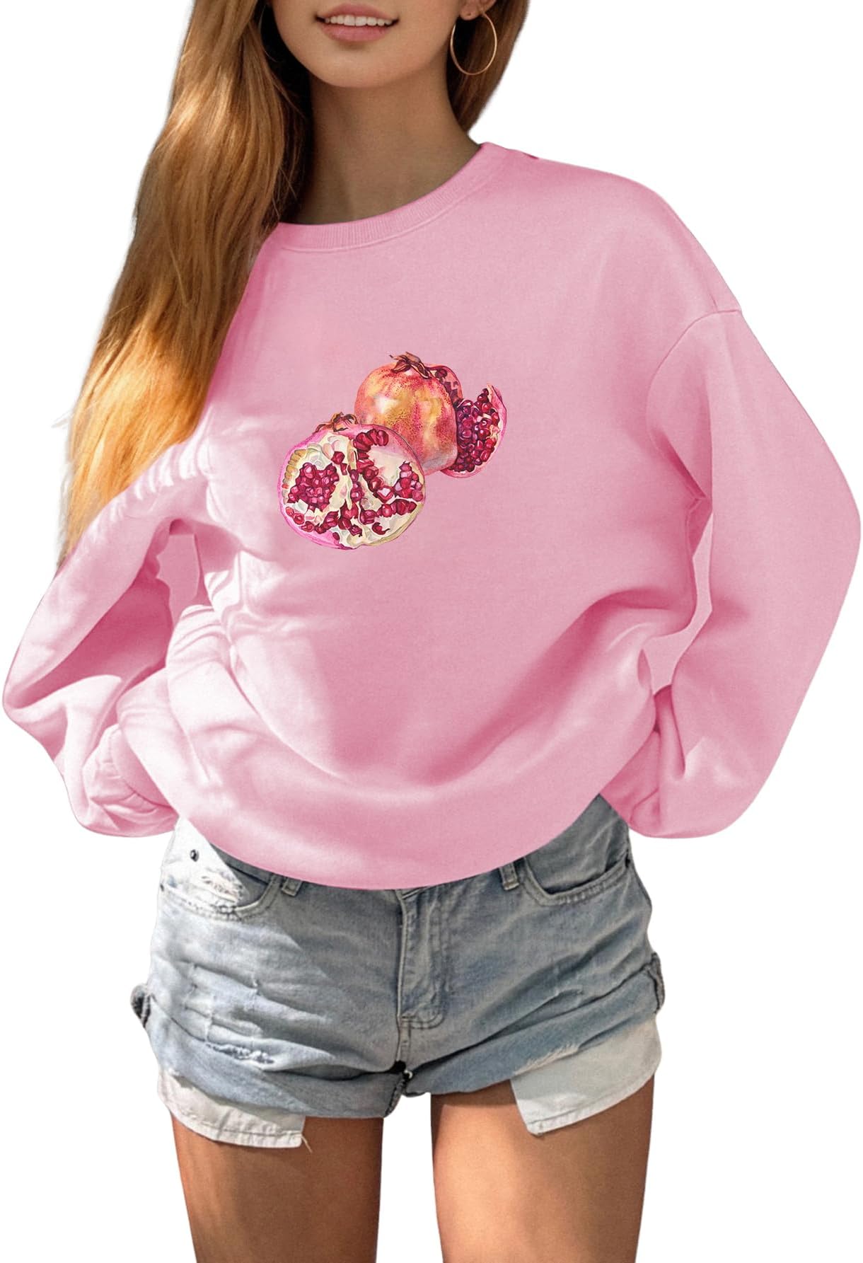 GORGLITTER Women's Graphic Bow Cherry Sweatshirts Long Sleeve Crewneck Cute Pullover Tops Fall Winter Fashion Clothes 2024