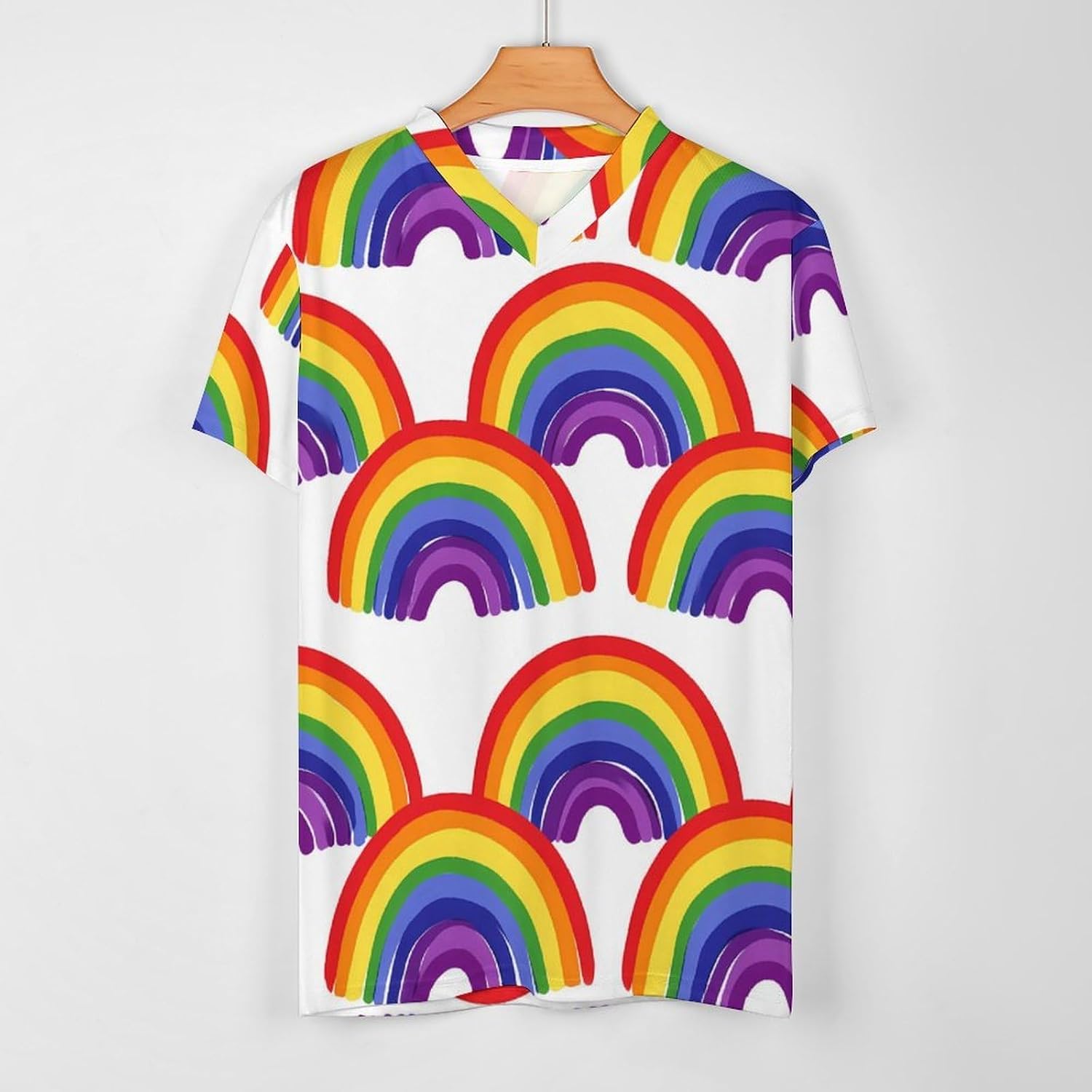 Rainbow Print Mens V Neck Soccer Jersey Quick Dry Breathable Short Sleeve T Shirt Sports Football Tops 6X-Large