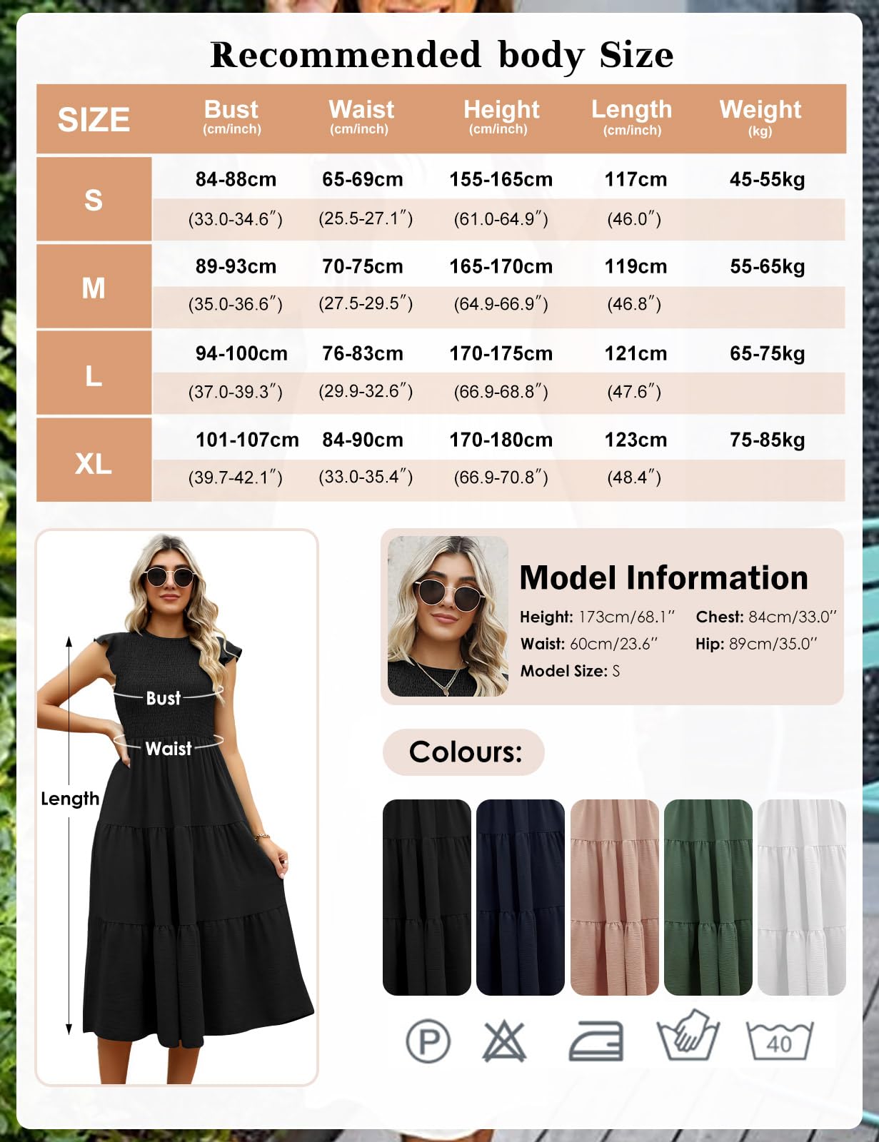 Yuson Girl Vestito Estivo Lungo Donna - Abito Estivo Lungo Collo Rotondo Ragazza con Manica a Volant Vestiti Casuale Eleganti Colori Solidi Abiti Estivi Donna Lunghi