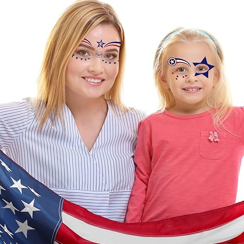 Miniatura 5 de HOWAF Calcomanías de tatuaje facial del 4 de julio, 10 calcomanías de maquillaje facial del Día de la Independencia de Estados Unidos, tatuajes