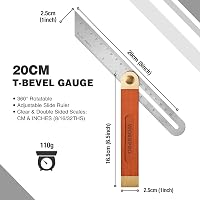 WORKPRO Asztalos Derékszög Készlet - 200mm-es Próbaderékszög és 230mm-es Állítható Szögmérő Keményfa Nyéllel, Rozsdamentes Acél Pengével Bar 3