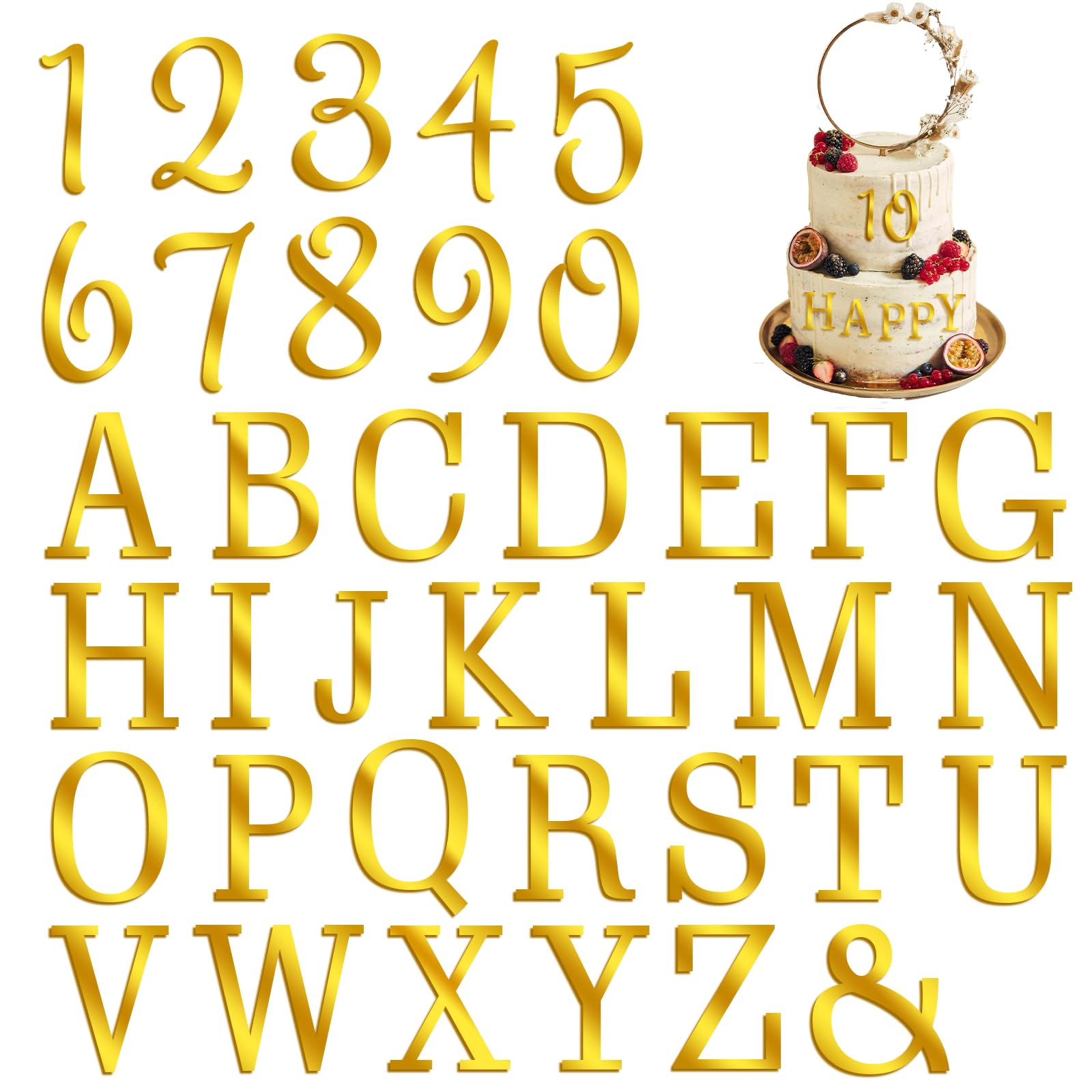 ZEYIYER 37PCS Acrylic Letters for Cake Gold Letter Cake Topper