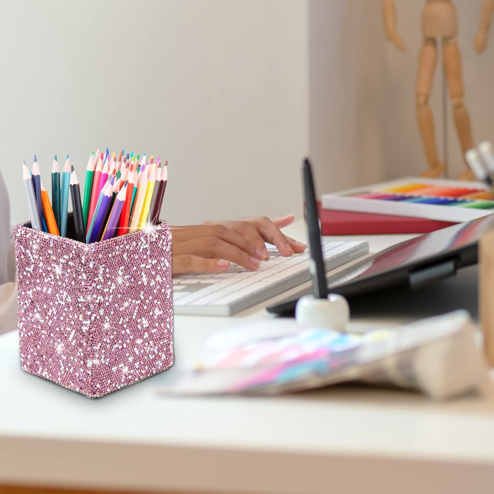 Pot à Crayons En Cristal Strass - Organisateur Glamour Pour Stylos, Pinceaux De Maquillage Ou Cosmétiques ! - 5