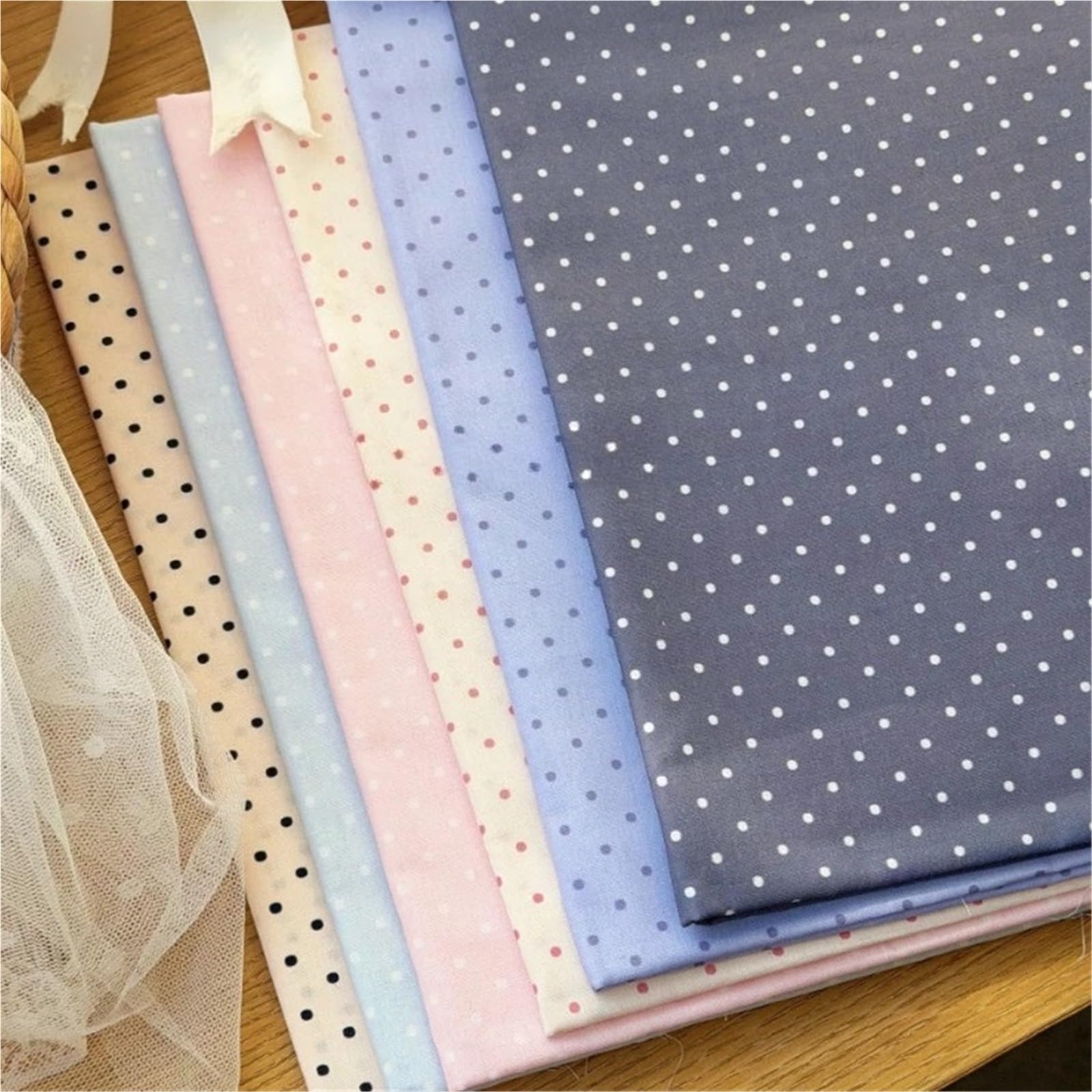 Tela de lunares Tela estampada de lunares algodón, 0,2 cm, tela puntos pequeños coloridos for costura DIY, ropa, vestido, Material funda sofá,5/1/2M(Color5,100X145cm)