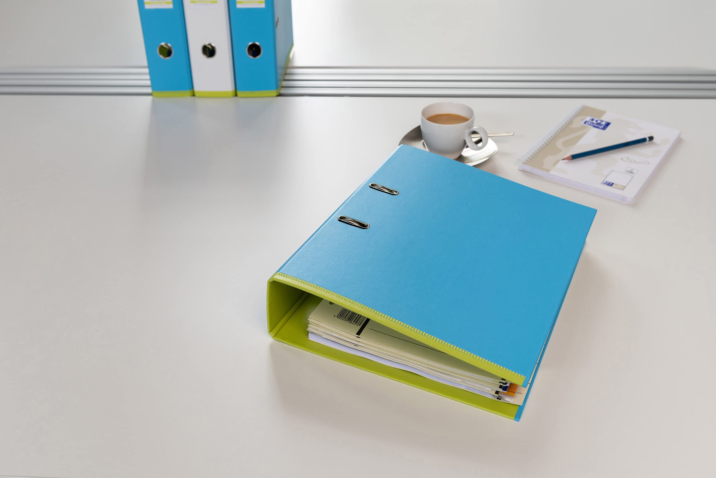 Oxford Ordner A4, myColour, 8 cm breit, zweifarbig in hellblau und hellgrün, 10 Stück