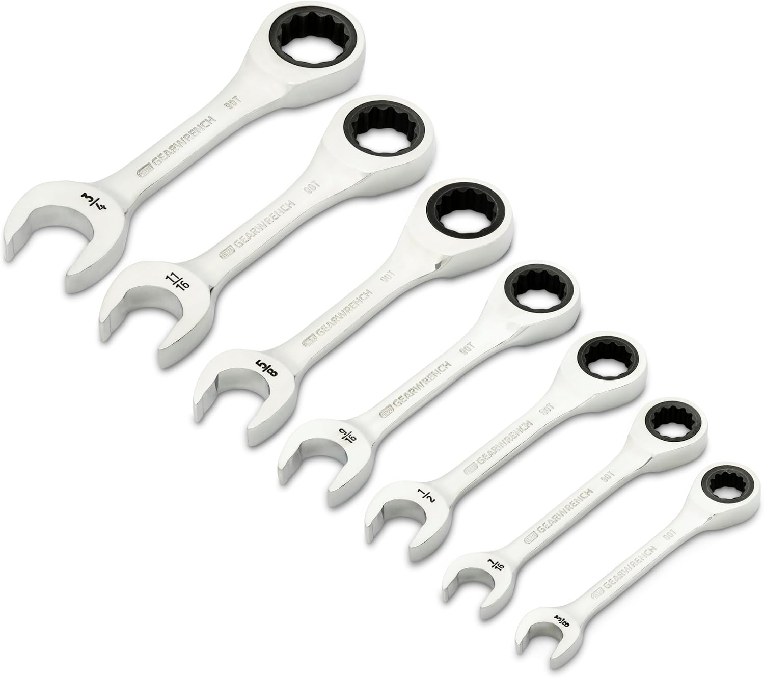 GEARWRENCH 7 Piece 90-Tooth 12 Point Stubby Combination Ratcheting Wrench, SAE | 86858