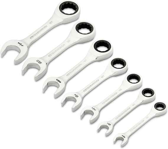 GEARWRENCH 7 Piece 90-Tooth 12 Point Stubby Combination Ratcheting Wrench, SAE | 86858