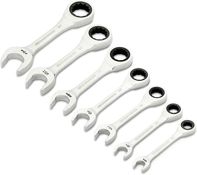 GEARWRENCH 7 Piece 90-Tooth 12 Point Stubby Combination Ratcheting Wrench, SAE | 86858