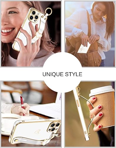 Miniatura 9 de BENTOBEN Compatible con iPhone 15 Pro, funda para iPhone 15 Pro con correa ajustable para atril, bonito parachoques chapado de lujo, esquinas