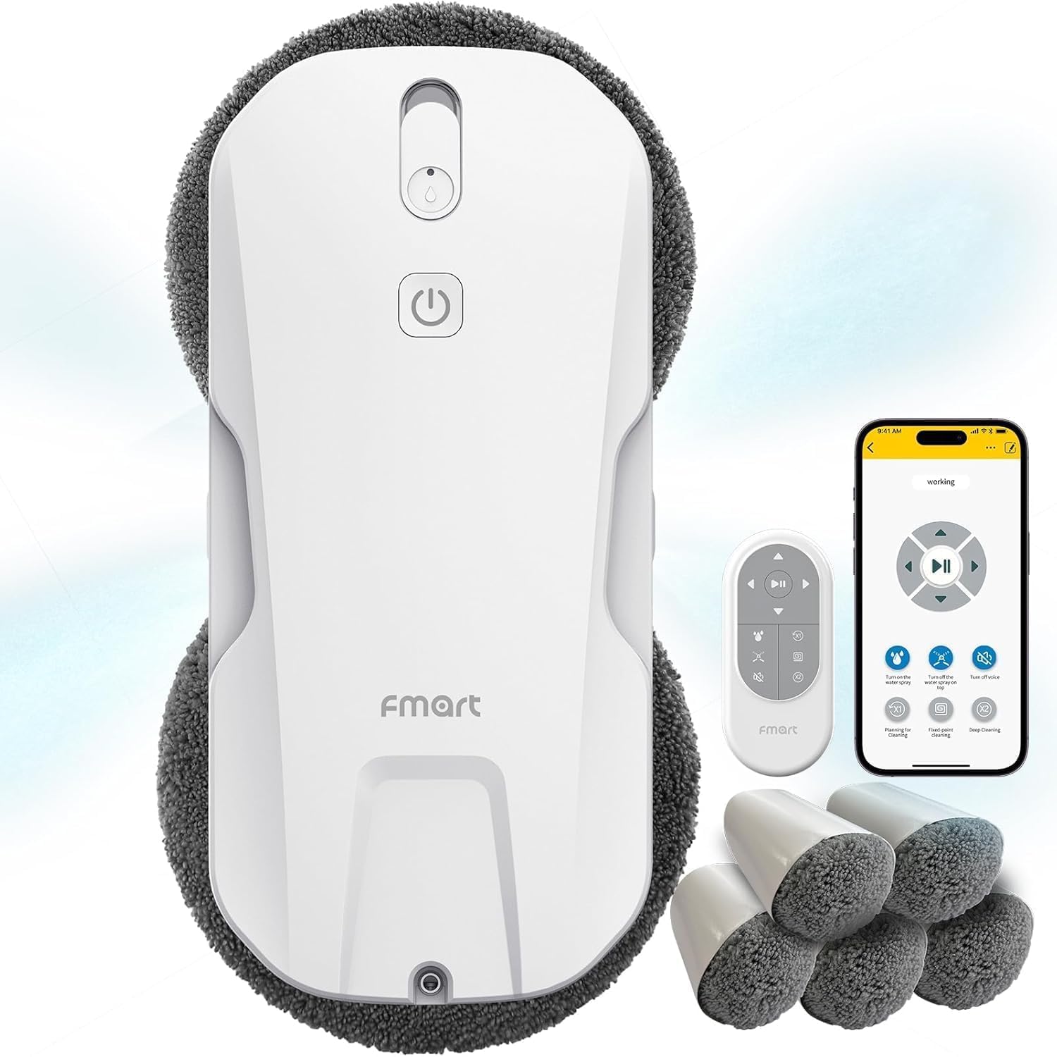 FMART T11 Window Cleaning Robot, Auto 4-Way Water Spray, 5300Pa Strong Suction, High-Speed Cleaning, <60dB Ultra-Quiet, 60mm Slim Window Robot, Smart Navigation, Anti-Drop & 50min UPS Protection