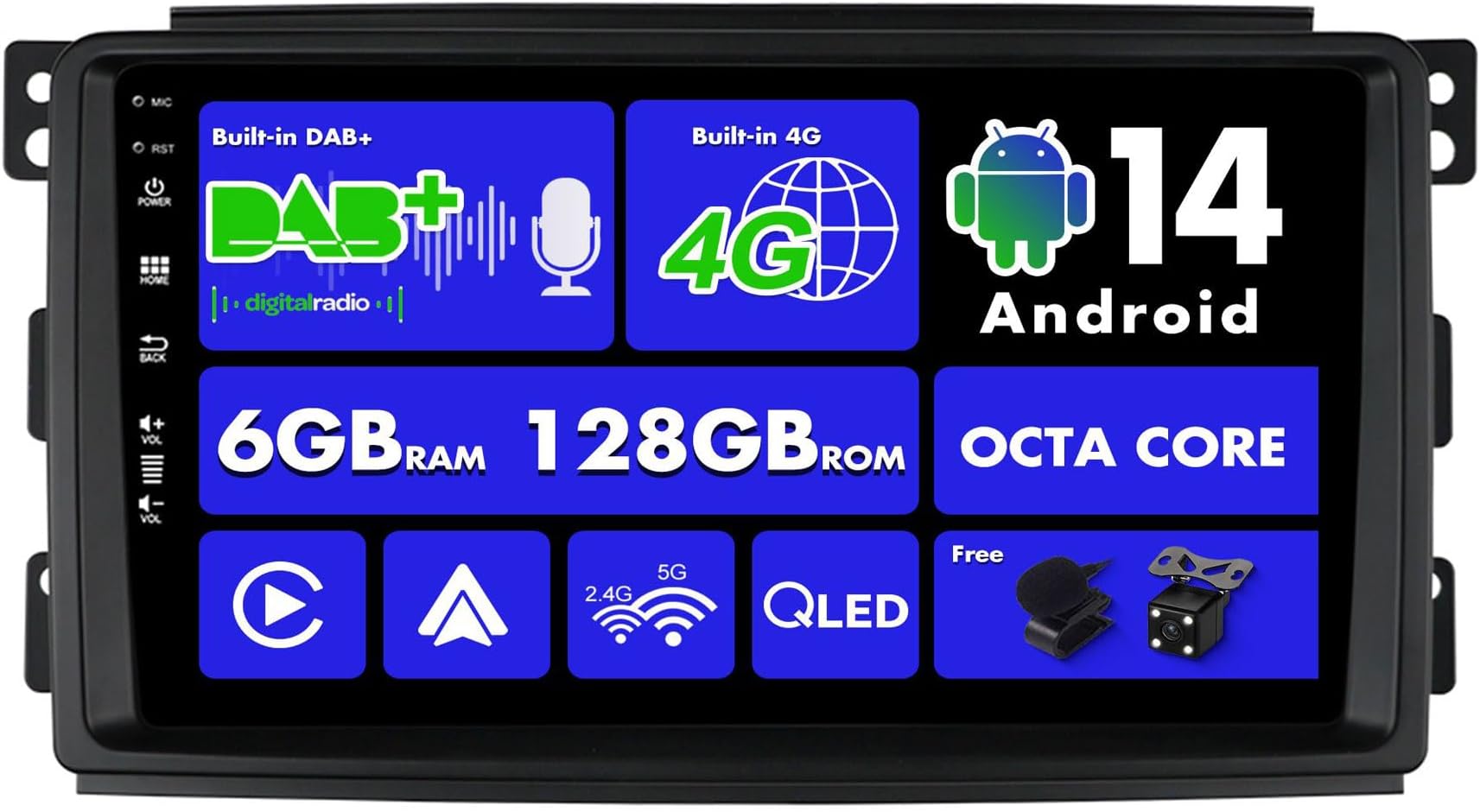 SXAUTO【Built-in 4G DAB】Android 14-6G+128G Car Stereo For Benz Smart fortwo 451 (2005-2010) - Wireless CarPlay/Android Auto - LED Camera + MIC - IPS 9 Inch 2 Din - SWC Fast-boot 360-CAM HDMI