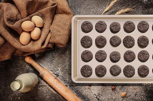 Miniatura 7 de Kitcom Bandeja antiadherente grande para hornear galletas, sartén de acero al carbono resistente para horno, 17.7 x 12.8 pulgadas, oro champán