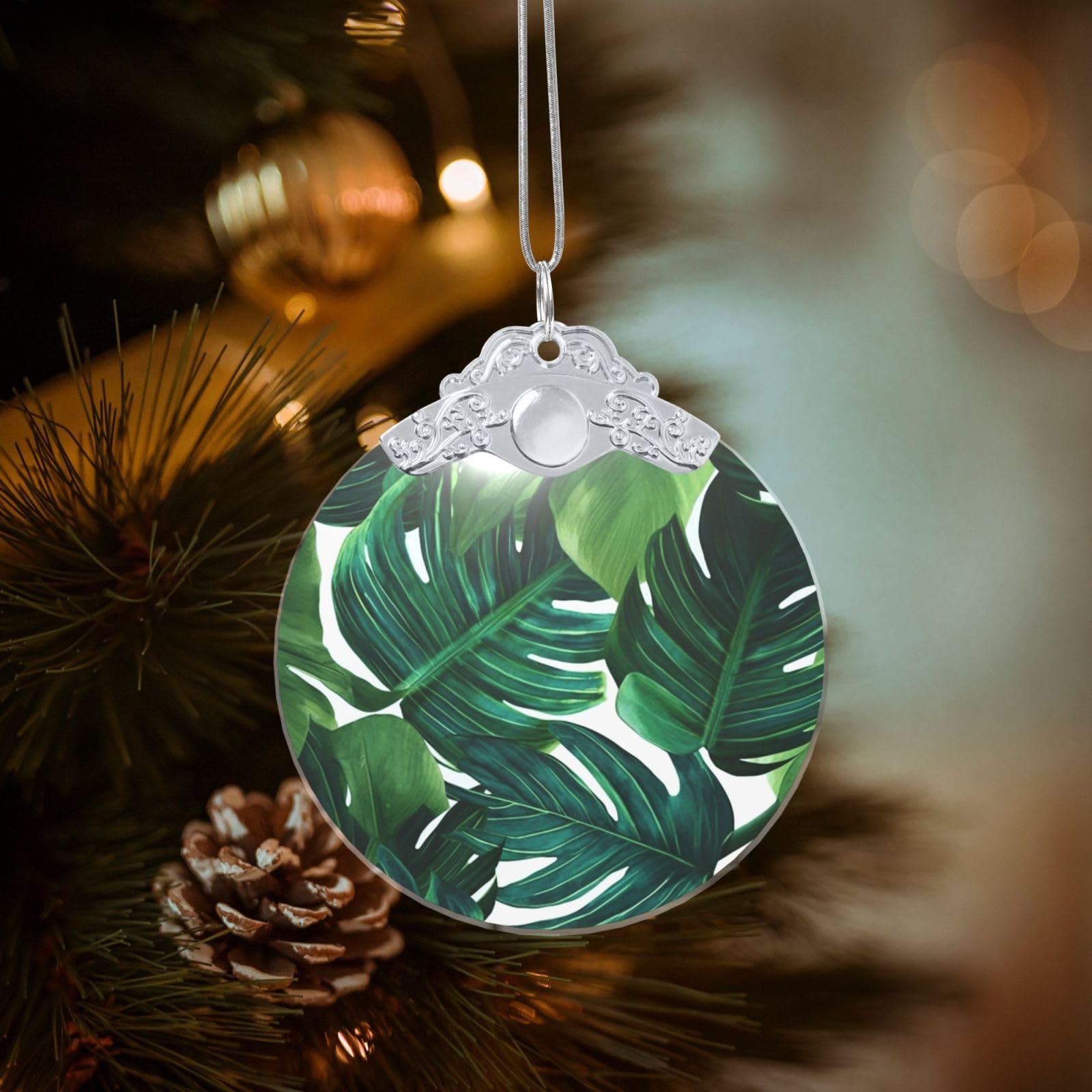 Crystal Christmas Ornaments for Christmas Tree Decoration Hanging Banana Leaves Ornament with Gold Ribbon Crafts Round Pendant for Keepsake Gifts Glass Xmas Decor Party Supplies