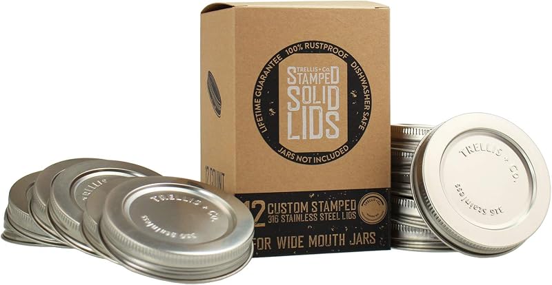 316 Stainless Steel Wide Mouth Mason Jar Lids - 12 Pack | For Storage, Dry Goods, Pickling, Gifts - Durable & Rustproof - Mason Jar Tops