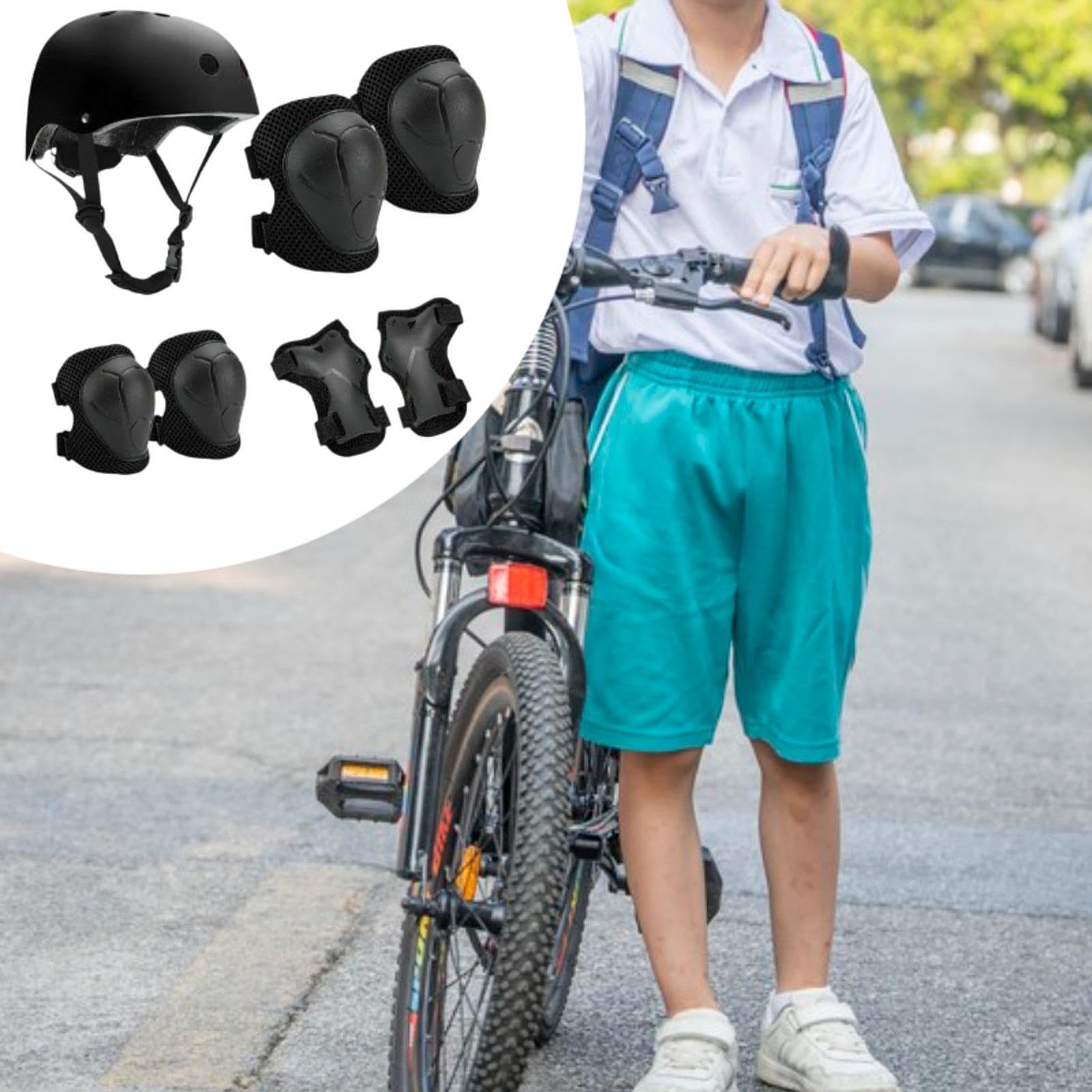 perfk 7pcs Kids Bike Caste Protection Gear Set Mand Pads Pads Poussions de Genou Poussions de Genou