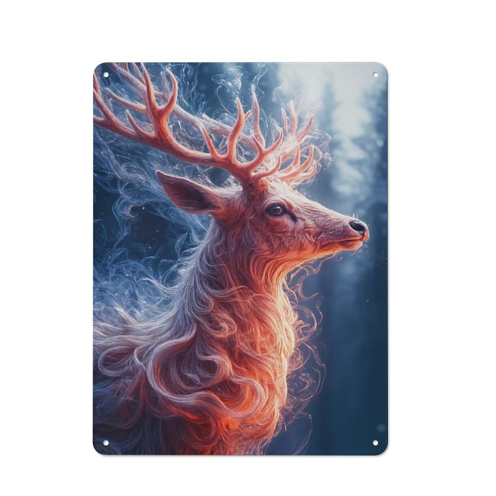 Junmoney Style-7 Mystical Deer Portrait In Winter Forest Retro Tin Wall Plaque 40X30cm For Guest Room Or Hallway, For Vintage Wall Decor Fans, For Themed Room Decoration