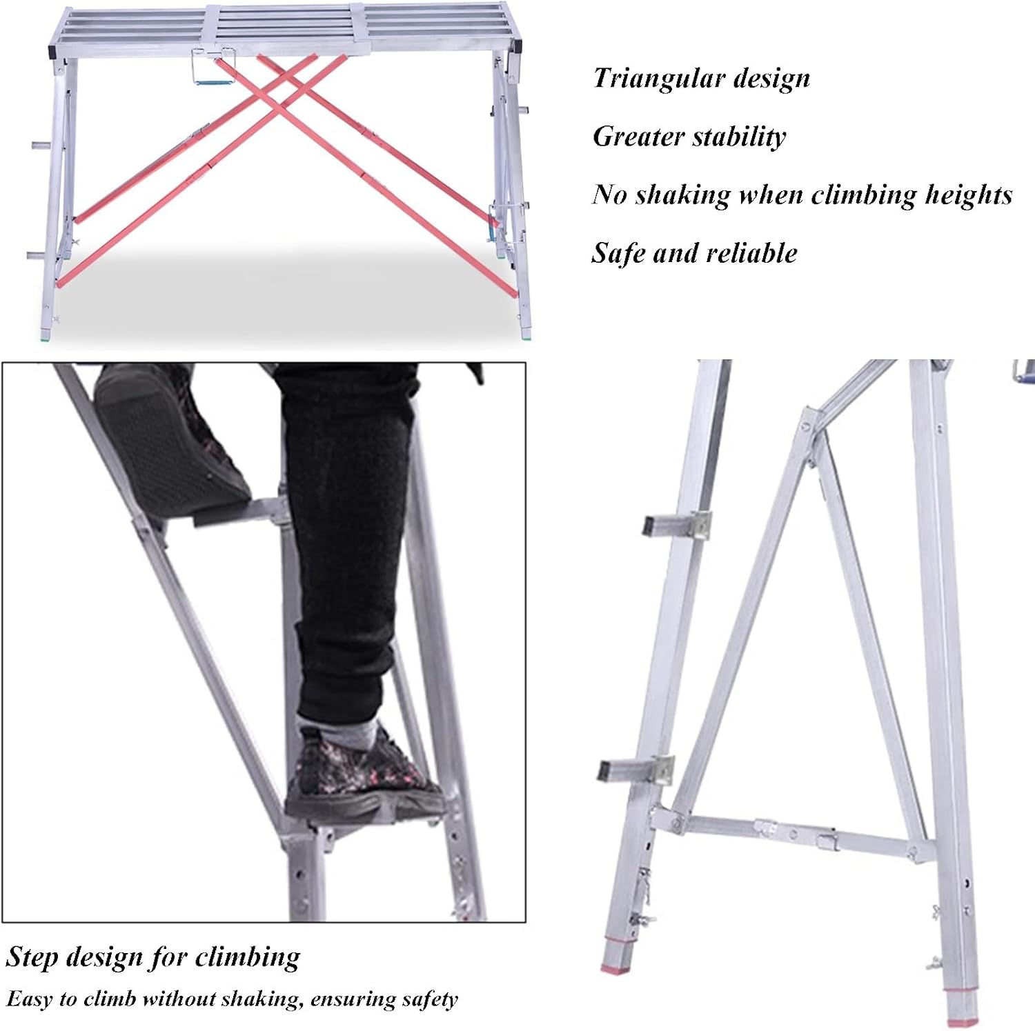 Adjustable Work Platform Scaffold Tower Ladder Stool Work Bench, Multipurpose Folding Scaffolding Equipment for Home Improvement, Washing Vehicles, Maintenance Work