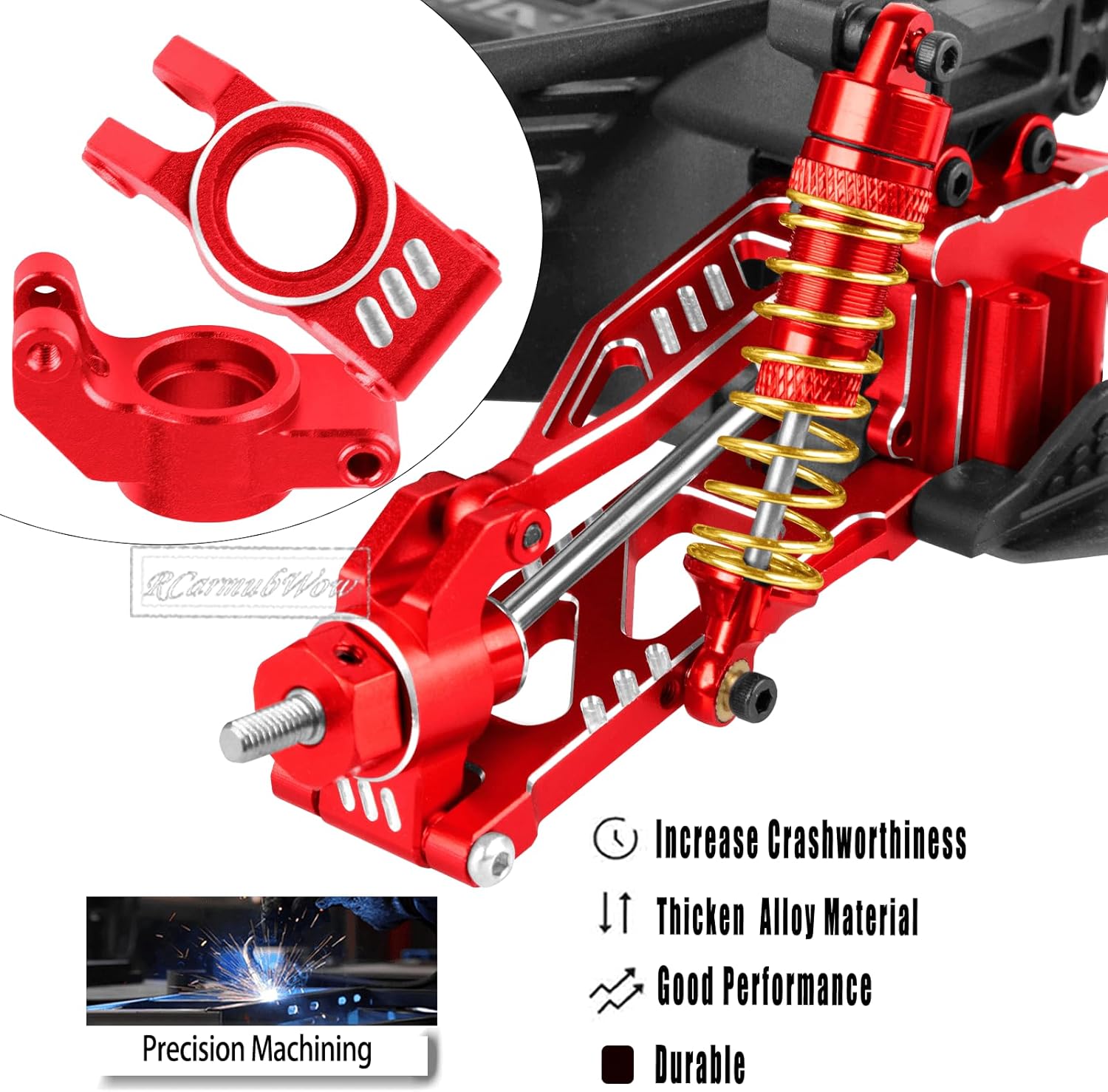 RC Upgrades Part for 1/18 Granite GROM MEGA 380,Front Rear Shock Absorber,Driveshafts CVD,Suspension Arms,Front Steering Block Knuckles & C-Hubs Caster Blocks & Rear Hubs,Red