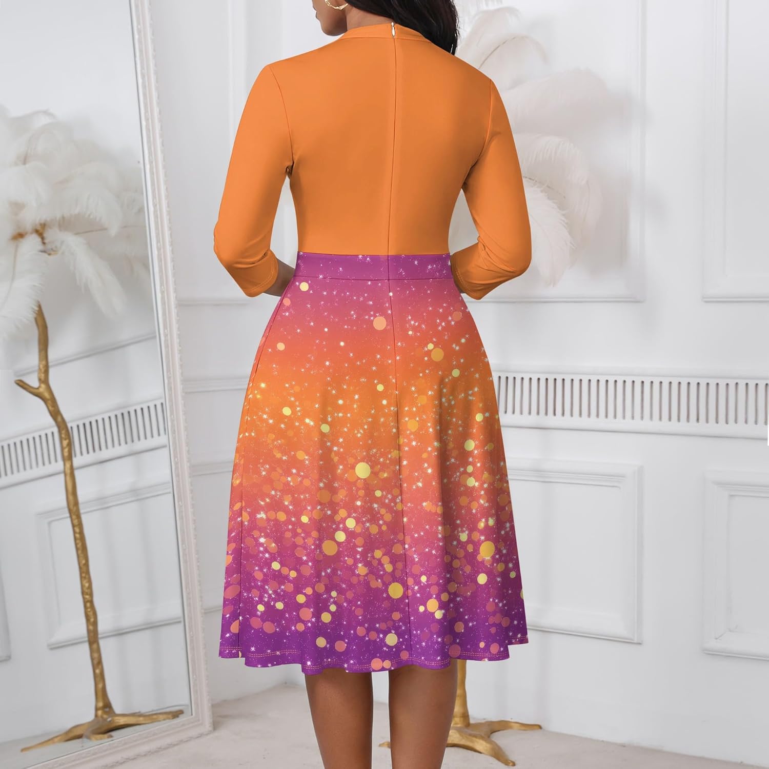 PinkPatty Women's Semi Formal Midi Dresses 3/4 Sleeve Knee Length Modest Dresses for Church Work 2XL - Image 4