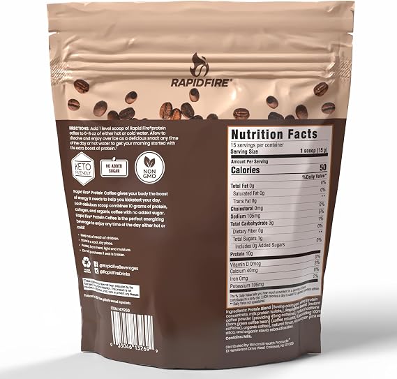 Protein Coffee, with 10g of Protein with Collagen, Promotes Muscle Growth, Supports Energy, Hot or Cold, Keto Friendly, 100% Robusta Coffee, 15 Servings, Hazelnut Flavor, Medium Roast
