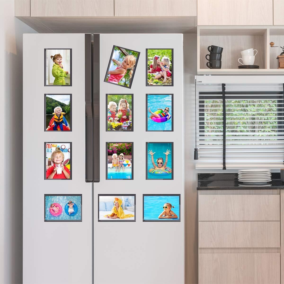 HIIMIEI Magnetic Photo Frames for Refrigerator 5x7 Inches,20 Pack, No Sratched Fridge Magnets Picture Frame Photo Sleeves Protected by Removable Film(Black)