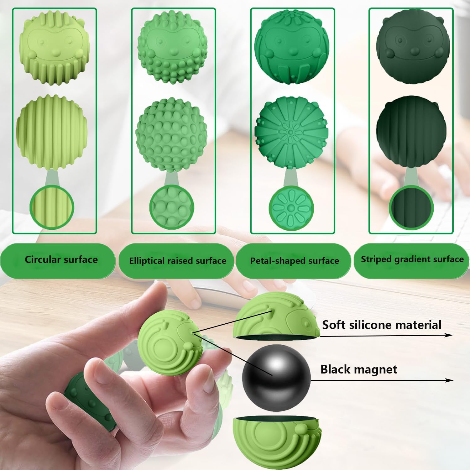 Magnetic Sensory Fidget Balls，8pcs Silent Fidgets Roller for Adults and Teens,Silicone Stress Relief Balls for Stress Relief ,Magnetic Stress Fidget Balls for Office/Classroom