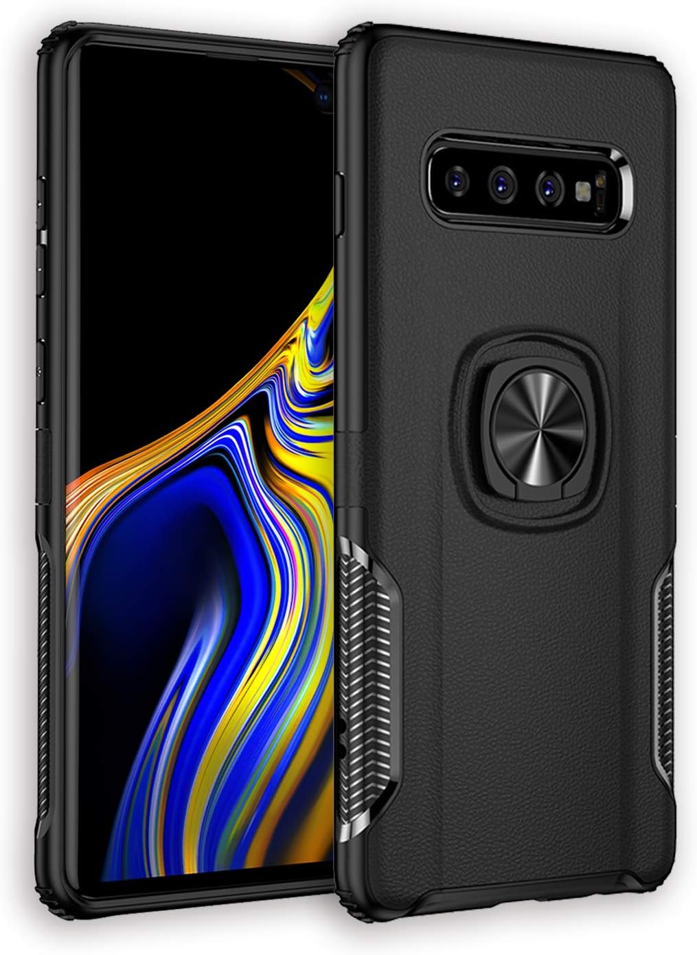 CEGAR Samsung Galaxy S10 Plus Case, Stylish Dual Layer Hard PC Back Case with 360 Degree Rotation Finger Ring Grip Kickstand, Magnetic Car Mount Compatible with Samsung Galaxy S10 Plus (V-Black)