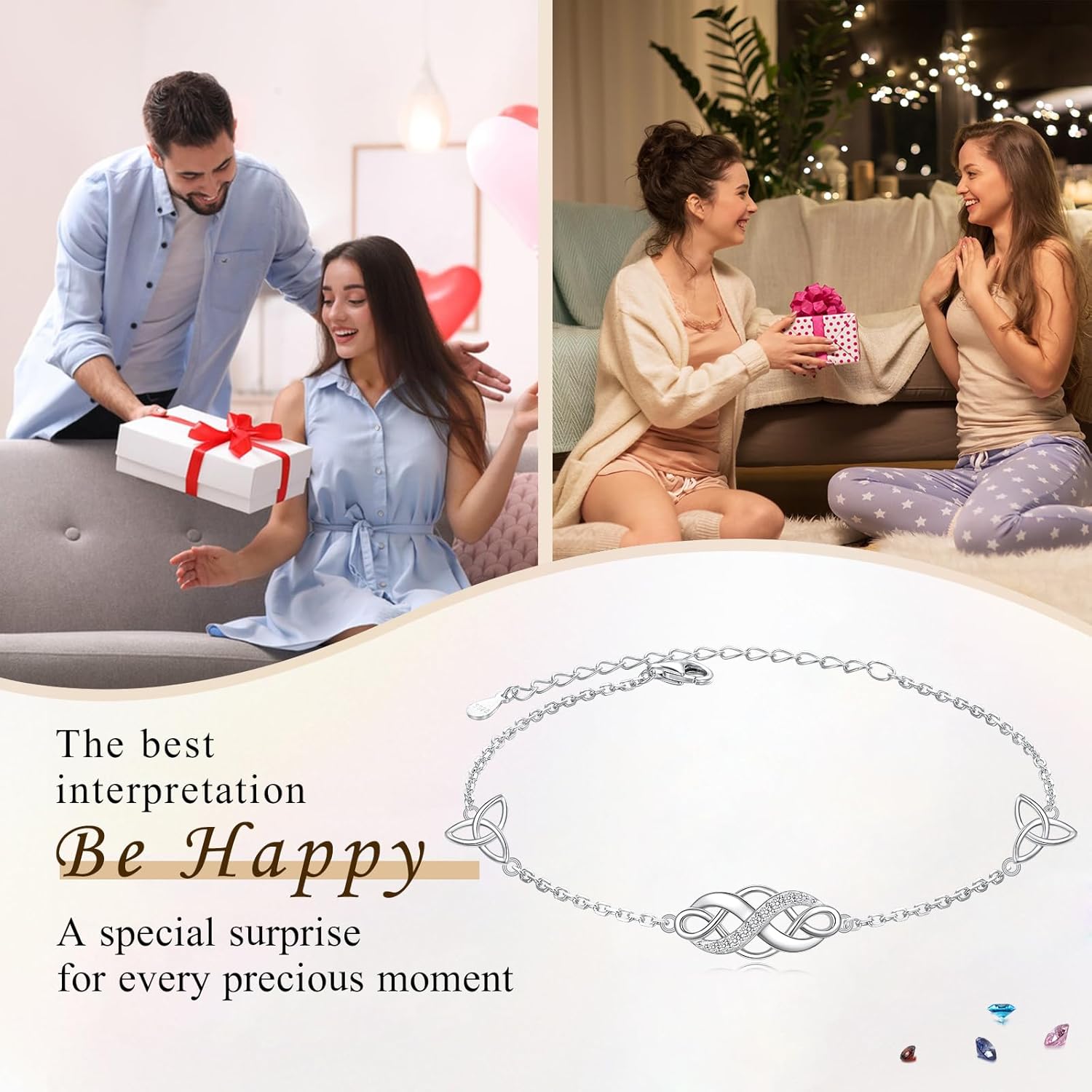 FLYOW Irish Celtic Knot Bracelet 925 Sterling Silver Infinity Love Cubic Zirconia Trinity Knot Adjustable Bracelet for Women Birthday - Image 8