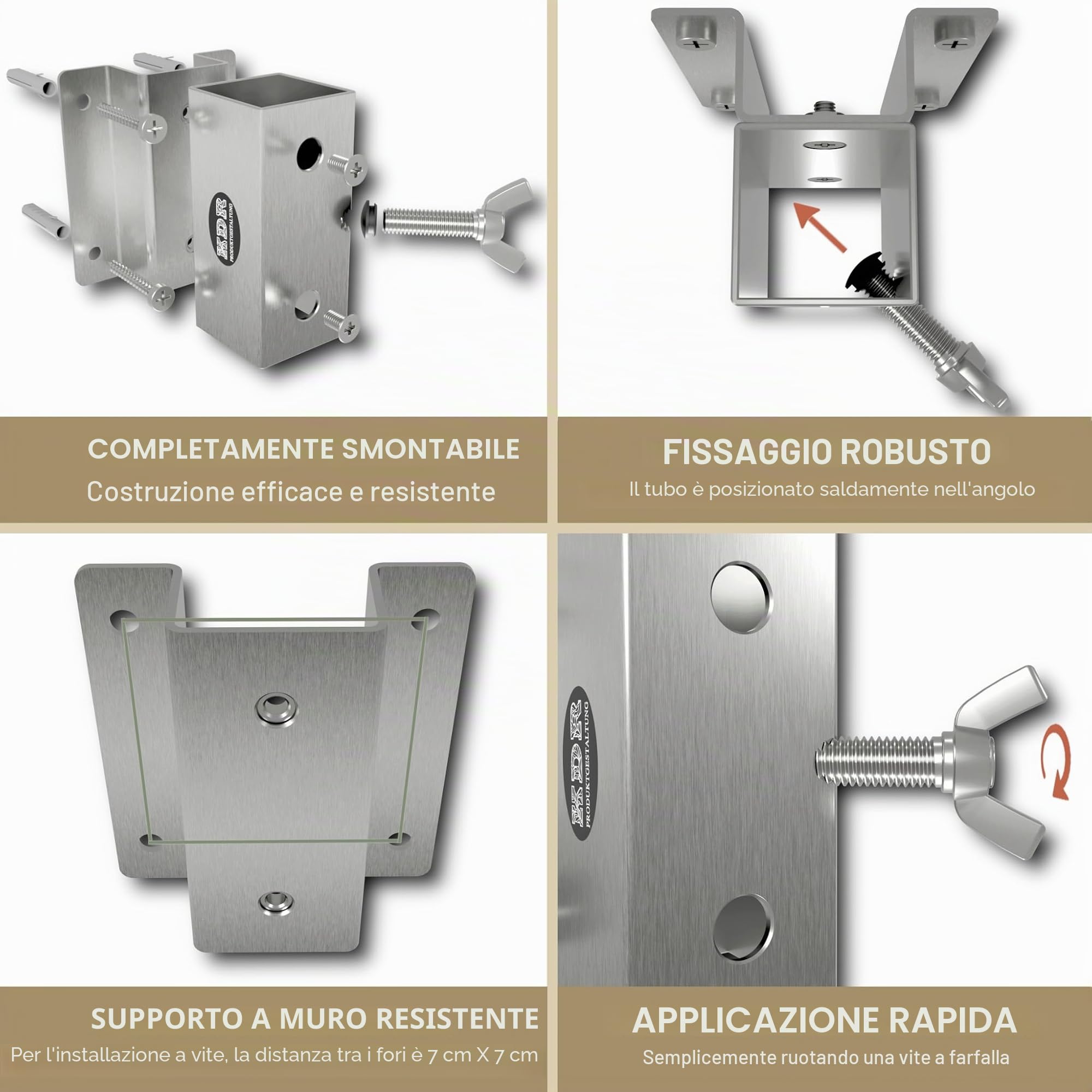 Supporto per ombrellone in acciaio inox per il montaggio a parete sul balcone Supporto per ombrellone da parete a ombrellone 270 cm stabile staffa quadrata da parete fissaggio sicuro alla parete