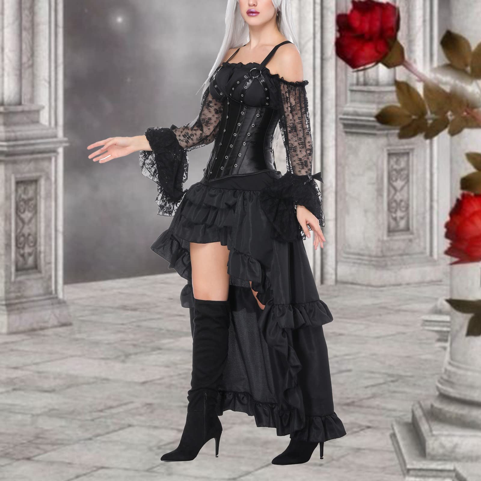 Korsett Damen Mit Tüllrock Set, Kostüm Damen Sexy Faschings Corsage Mit Rock, V-Ausschnitt Corset Top Rock Anzug Gothic Kleidung Damen Korsage Sexy Klassiker Tüll Corset Minikleid Damen Sexy Für Party