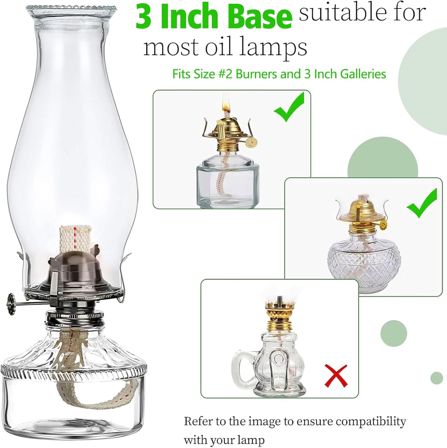 3 × 8.25 Inch Oil Lamp Chimney Replacement – Clear Hurricane Lamp Glass Shade (Wave Style) for Kerosene Lamps and Fits Size #2 Burners (2 Pack)