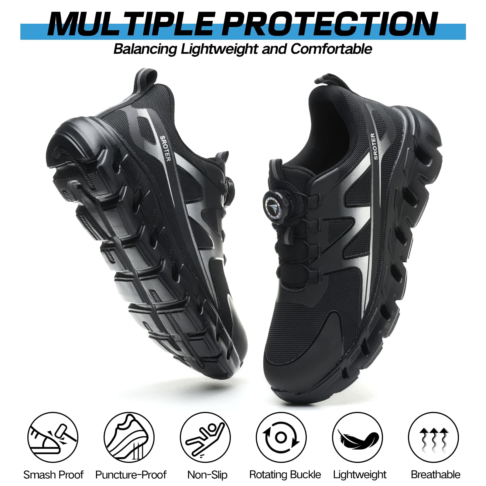 AEKYIWL Chaussures de Sécurité Hommes Femmes Légère Respirantes Basket de Securite Confortable Antidérapante Chaussures de Travail Lacet à Bouton Pivotant