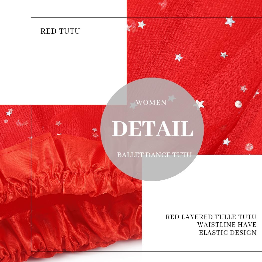 Abien Tutu for Women Adults Classic Elastic Tulle Tutu Skirt 3 Layered Ballet Dance Skirt Red Tutus Costume for Adult