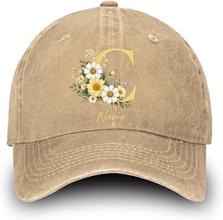 Custom Monogram Initial Cap, Personalized A-Z Floral Letter Hat with Name, Adjustable Baseball Cap, Women Mom Birthday Gift