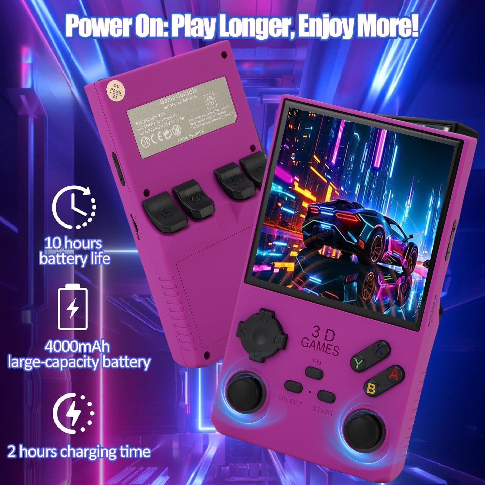 Goshyda Handheld -Spiel, Tragbare Retro -Gaming -Konsole mit RGB -Farben, die in 256 GB Speicherkarte 45 Emulatoren Eingebaut Sind, 4.0 Im HD -Bildschirm Video Player (violett)