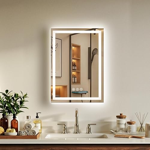 Miniatura 31 de Espejo de baño LED de 40X30 con luces, antiniebla, retroiluminado + iluminado frontal, espejo de tocador de baño iluminado para pared, función