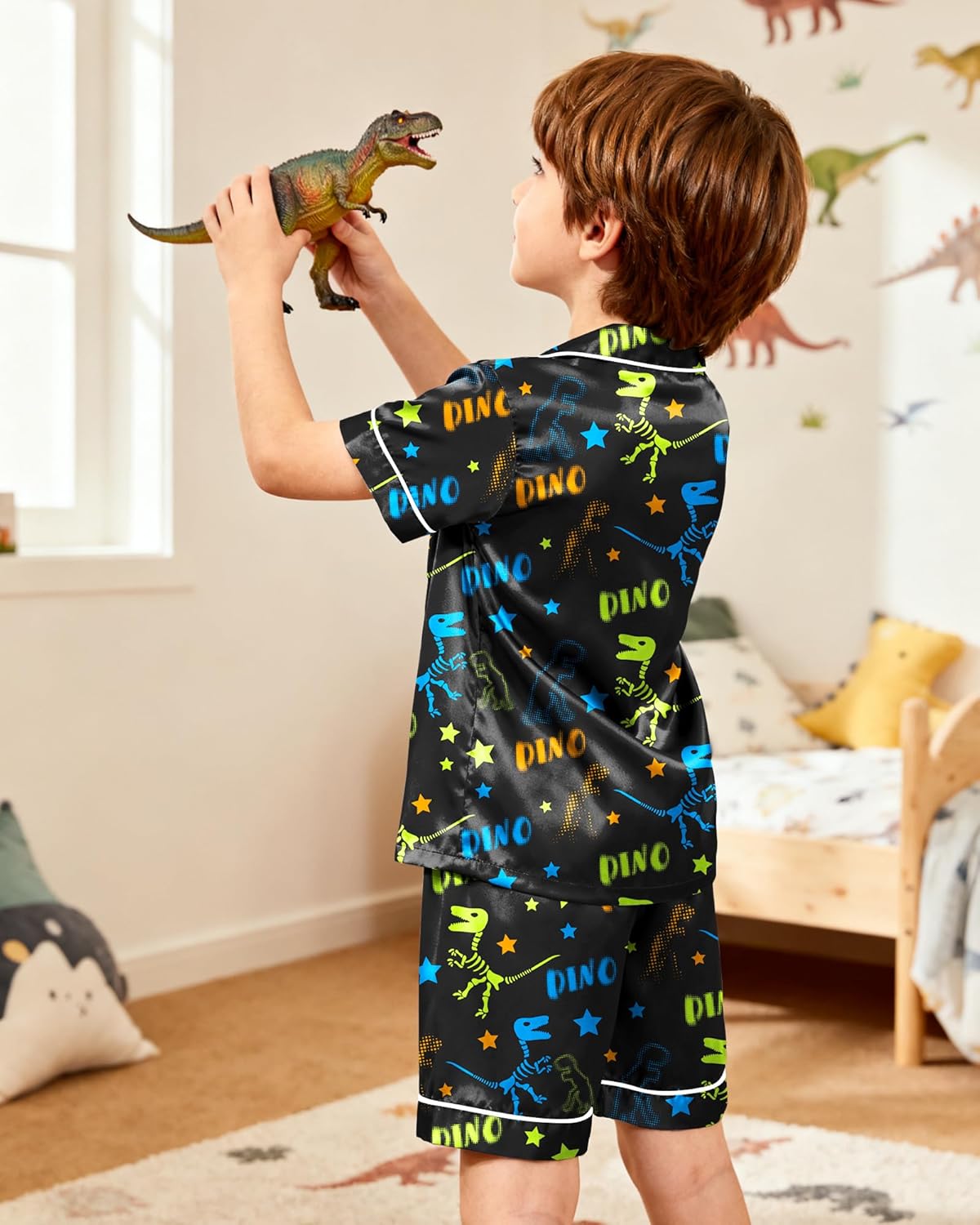 Boys Pajamas Toddler Little Boys Silky Satin Pajamas Button Down Short Sleeve & Shorts Pjs Set Kids Sleepwear 3-10 Years - Image 6