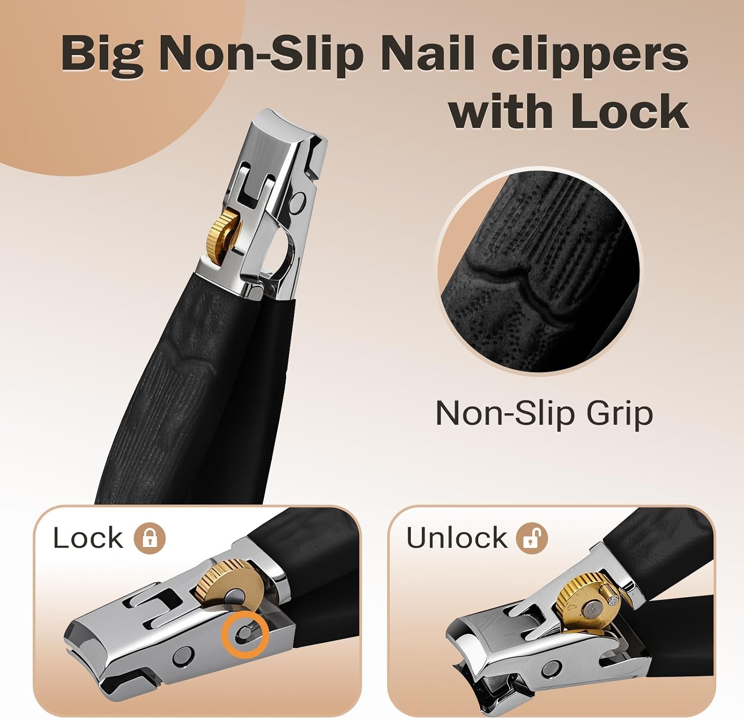 Sharp Toenail and Nail Clippers for Seniors – Heavy Duty for Thick Toenails & Fingernails, Wide Jaw, Anti-Slip Grip, Safety Lock & Splash Guard for Men, Women & Kids