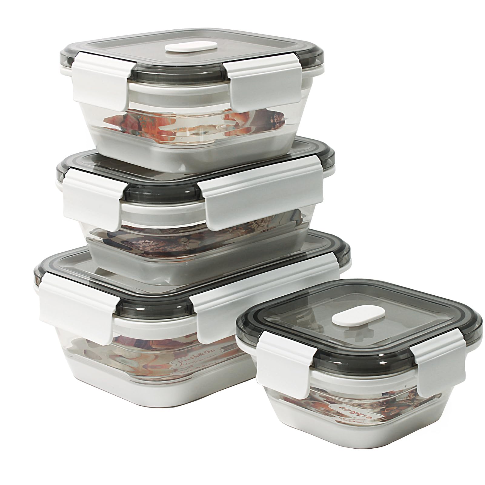 Contenedores plegables para almacenamiento de alimentos con tapa, juego de 4, aptos para microondas, congelador, lavavajillas, sin BPA, a prueba de fugas (rectangulares)