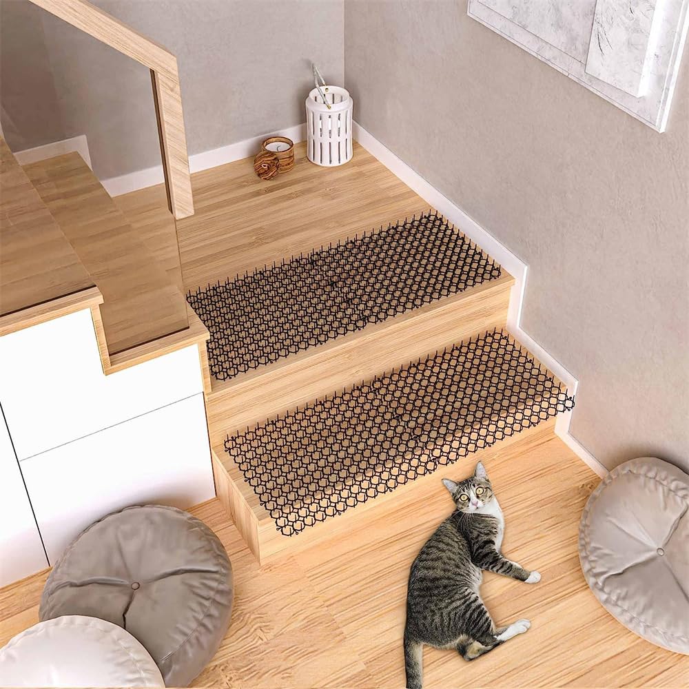 BUYTER Paquete de 12 Alfombrillas cuadradas para Gatos de 8.5 x 6.5 Pulgadas con Pinchos, Almohadillas repelentes de Gatos, Barrera de Animales, Incluye 12 Grapas y 20 Bridas (19.5''*5.5'')