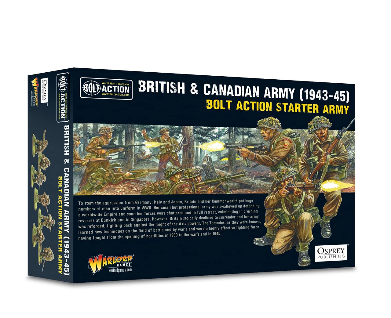 Warlord Bolt Action British & Canadian Army 1943-1945 Starter Set 1:56 Tabletop Miniatures - Plastic Paintable Miniature WWII Soldiers Set, Unpainted Table Top 28mm Military Minifigures for Adults