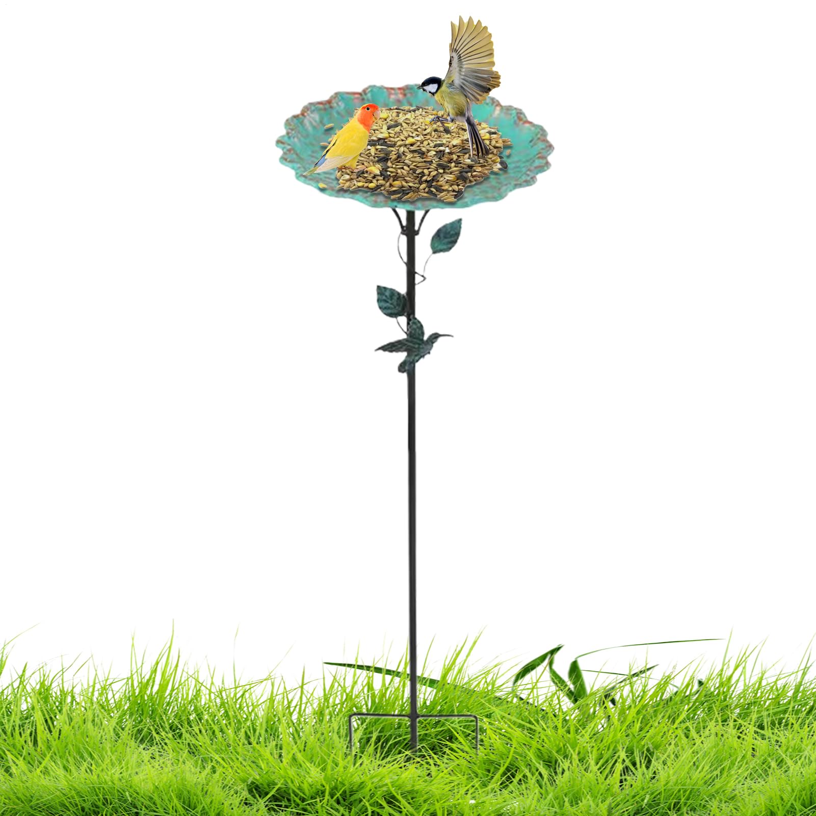 Bain d'oiseaux pour jardin avec bassin anti-rouille et mangeoire d'extérieur