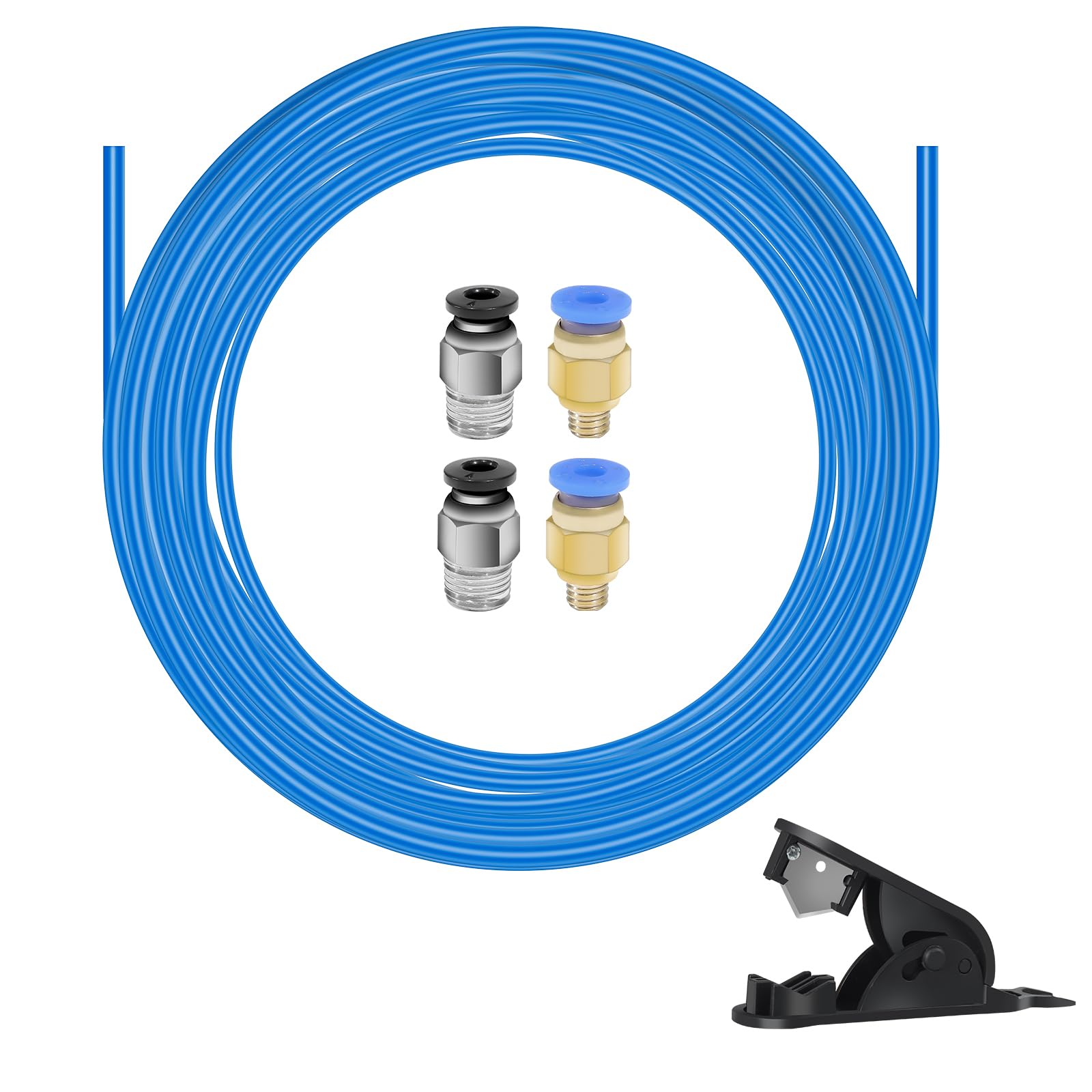 Manguera de PTFE de 5 m con cúter, 2 mm ID x 4 mm OD PTFE Tube Teflon, manguera para impresora 3D para filamento Bowden Ender de 1,75 mm, Bambu Lab A1/A1 mini/P1P/P1S/X1C (azul)