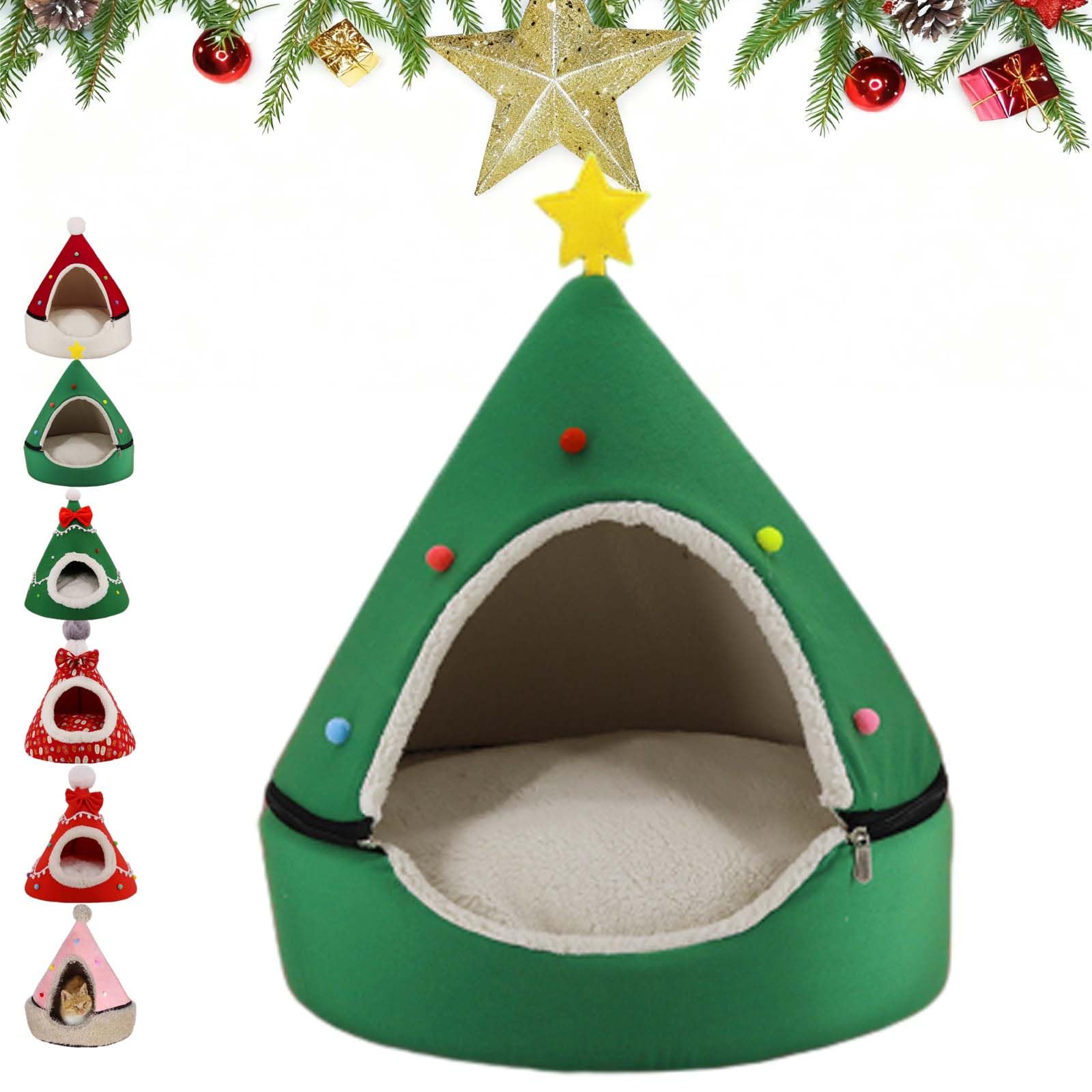 Semi-Enclosed Christmas Pet Bed Cave (A-5,S 14.57 * 18.11in)