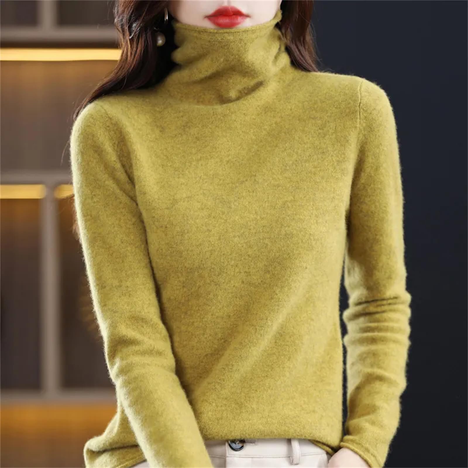 Maglione da Donna 100% Lana Autunno E Inverno Pullover con Colletto in Pile alla Moda Maglione di Cashmere Top Lavorato A Maglia A Maniche Lunghe