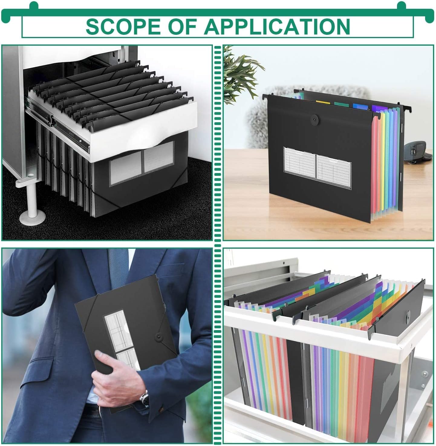 ABC life Hanging File Folders Letter Size 7 Pockets Accordian File Organizer Expanding File Folder for Filing Cabinet/Accordion File Box Plastic Document Receipt Organizer with 3 Colored Labels(3Pack)