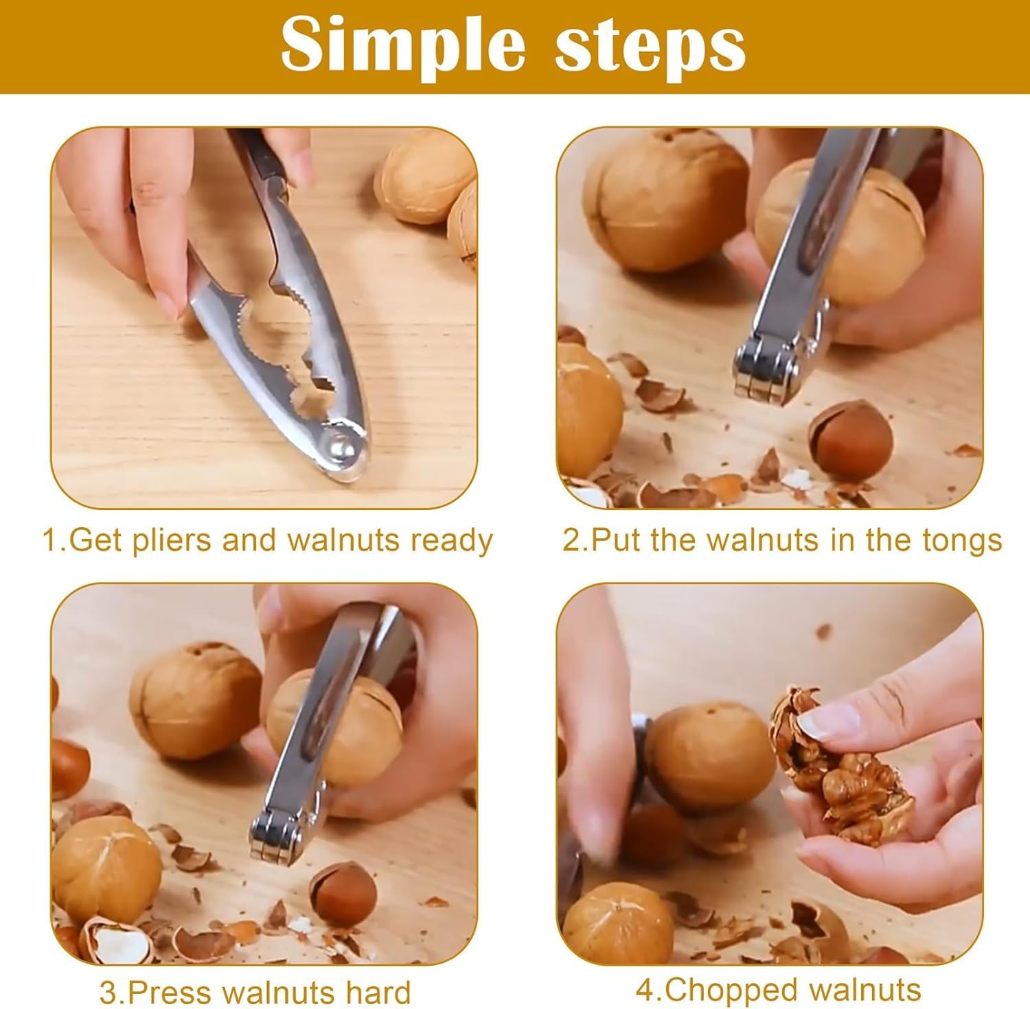 AL- FALAH Premium Nut Cracker Tool Set, Heavy Duty Stainless Steel with Rubber Grip Handles