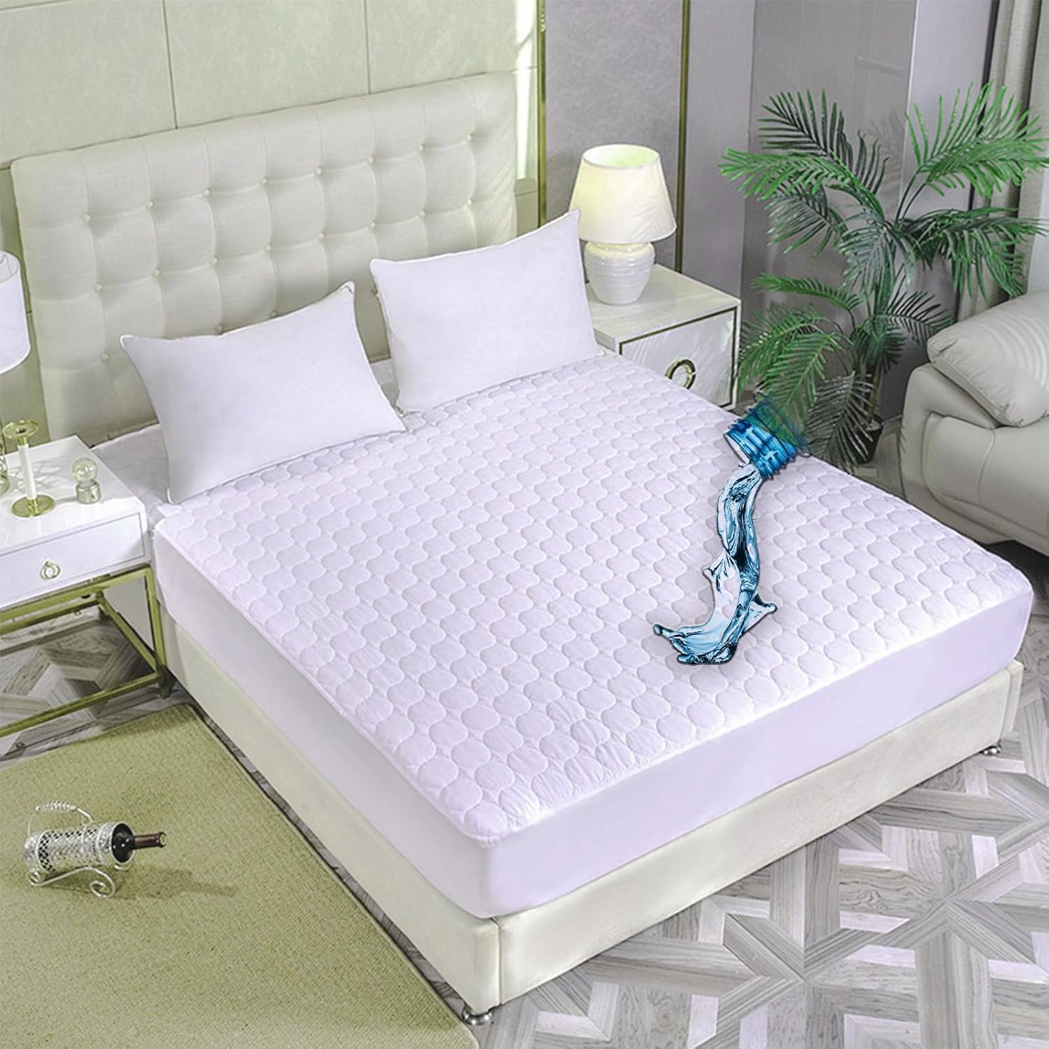 100% Waterproof Quilted Mattress Protector – Noiseless Fitted Sheet Cover, Extra Deep, H...