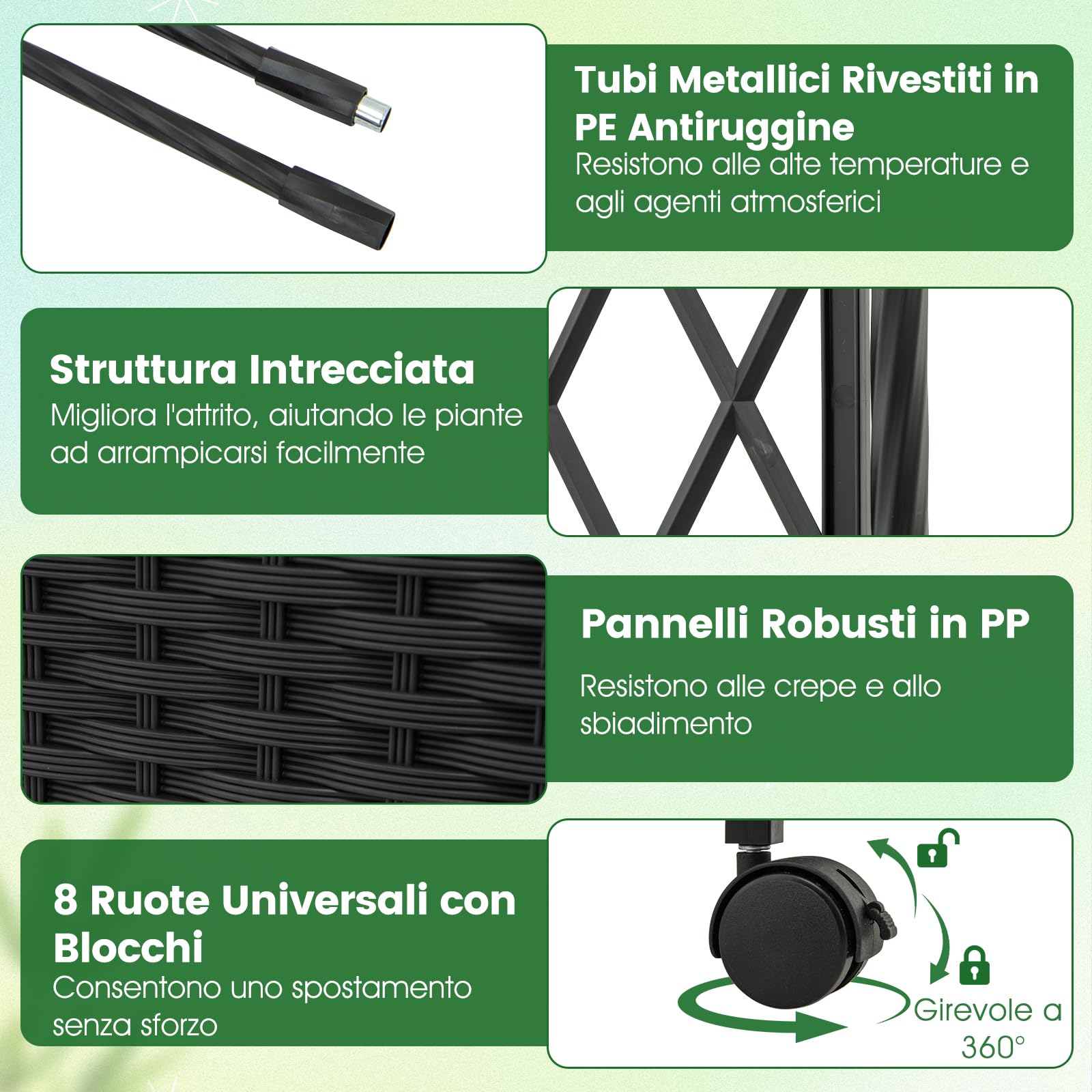 COSTWAY Arco da Giardino con 2 Fioriere Auto-irriganti e Ruote, Supporto per Piante in Metallo Rivestita PE Antiruggine, Grande Arco per Viti e Rose da Matrimonio all'Aperto (Grigio)